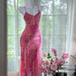 Rosa Mode Elegante Lange Chiffon Reise Urlaub Party Kleid gh4888