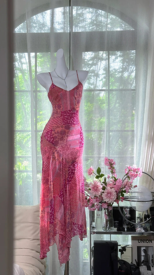 Rosa Mode Elegante Lange Chiffon Reise Urlaub Party Kleid gh4888