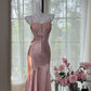 Robe de soirée longue en satin rose, élégante et romantique, sexy, gh4401