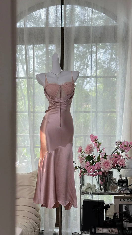 Rosa Sexy Elegante Romantische Satin Lange Ballkleid Abendkleid gh4401