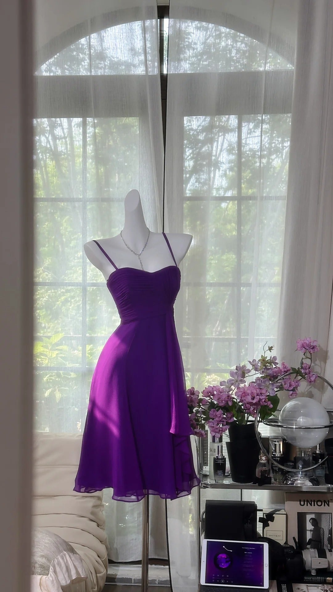 ✨Girlhomeshops - Robe courte en mousseline de soie, simple et violette, tenue de soirée, d'anniversaire, gh4989