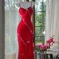 Rotes, glänzendes, perlenbesetztes, langes Chiffon-Ballkleid, Abendkleid, Partykleid, Date-Kleid, Ballkleid, gh4678