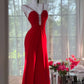 Rotes langes Satin-Ballkleid mit Strasssteinen, Abendkleid, Partykleid, Date-Kleid, Ballkleid gh4679
