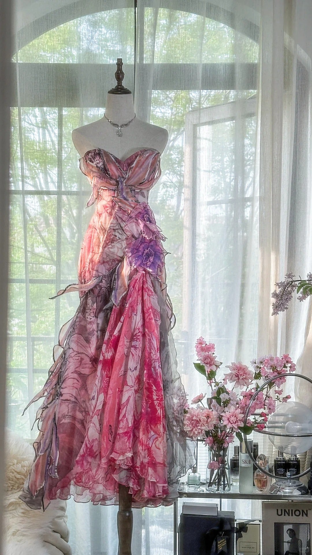 Rosa Elegant Romantisch Exquisite Blumen Lange Chiffon Ballkleid Abendkleid Partykleid Ballkleid gh4003