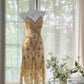 Hellgelb braun wunderschönes und elegantes Vintage exquisites Perlen langes Chiffon-Spitzenballkleid Abendkleid Geburtstagspartykleid Abschlussballkleid gh3950