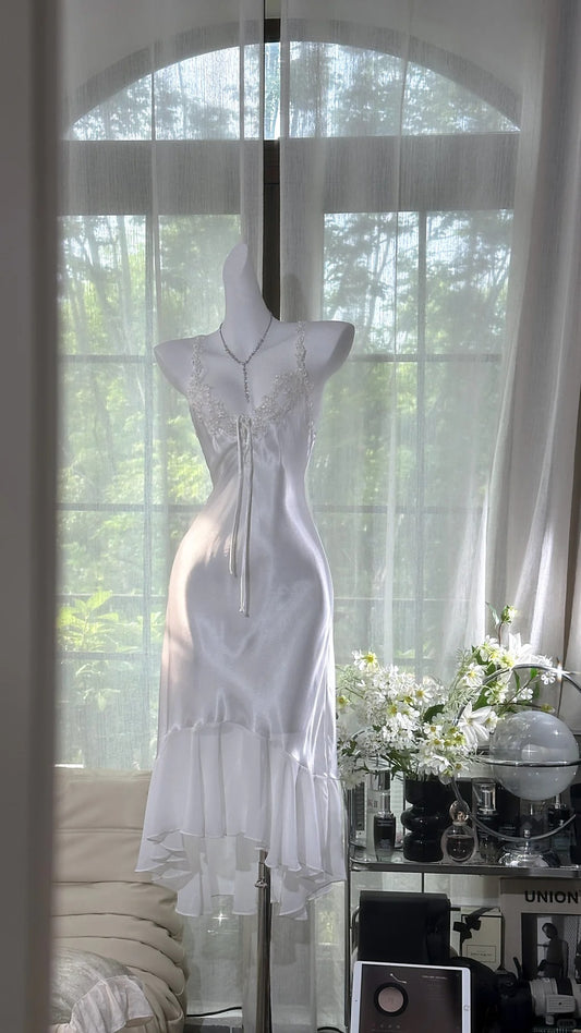 Girlhomeshops-White simple fashion elegant long chiffon Prom dress evening dress party dress gh5164