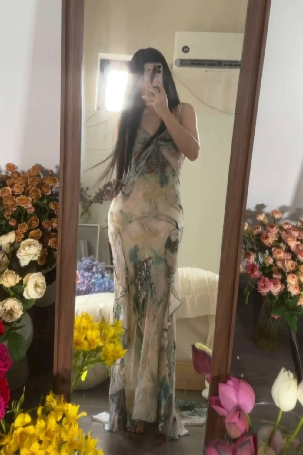 Robe de soirée longue et élégante en mousseline de soie, avec perles de fée, gh4752