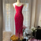 Pink Fashion Elegant Exquisite Beaded Spaghetti Strap Midi/Short Mermaid Slim Chiffon Ball Gown Evening Dress Birthday Party Dress Prom Dress Wedding Dress gh4098