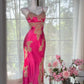 Rosa geblümtes Ballkleid, lang, Satin, Date-Kleid, Abendkleid, Geburtstagskleid, Hochzeitskleid, gh4533