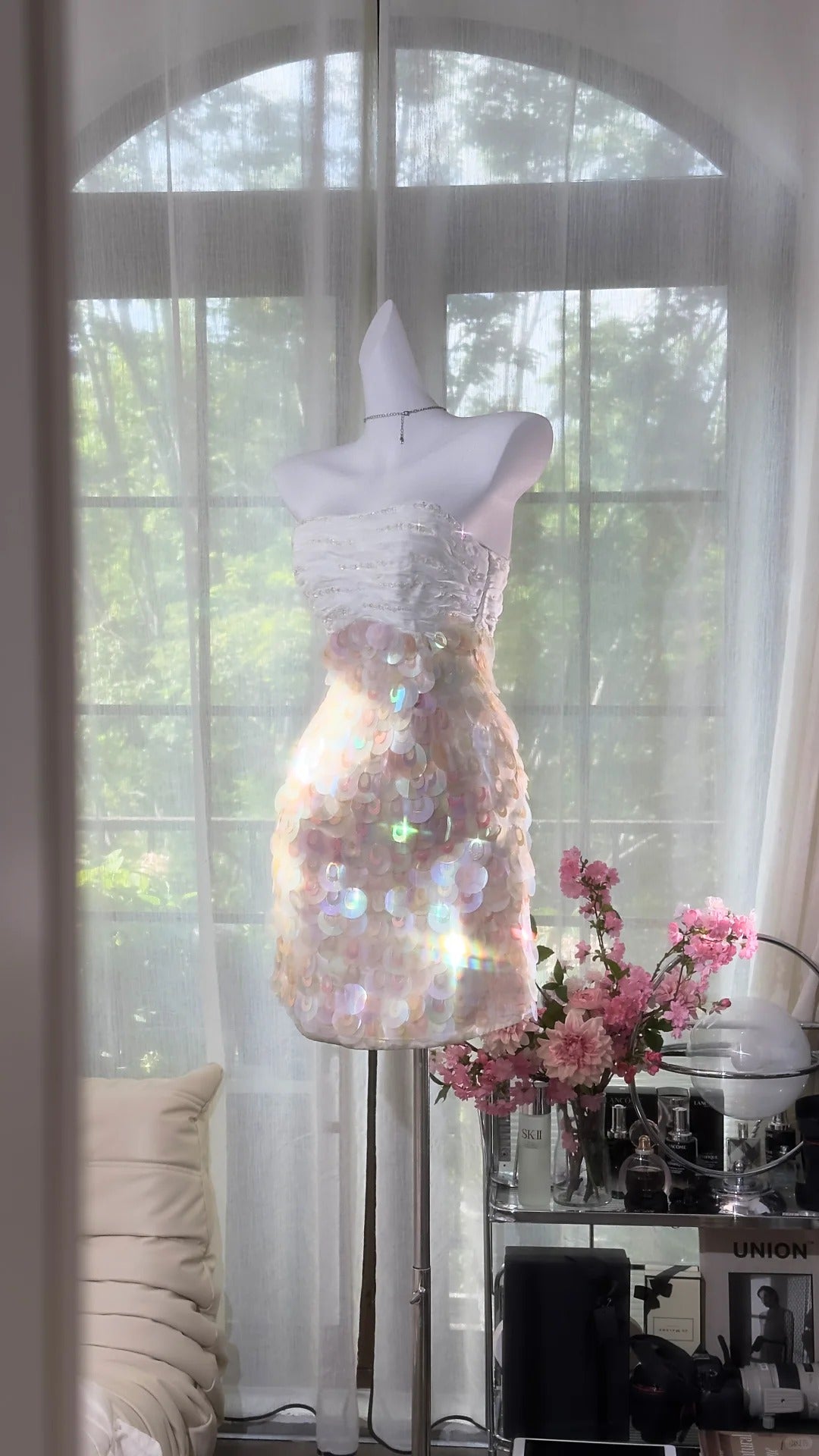 Robe de soirée courte à paillettes roses scintillantes, robe de soirée, robe de rendez-vous, gh4879