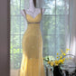 Hellgelb, wunderschön glänzend, modisch, elegant, exquisite Perlen, lang, rückenfrei, Tüll, Ballkleid, Abendkleid, Geburtstags-/Hochzeitsgast-/Feiertagspartykleid, Ballkleid, Valentinstags-Date-Kleid, gh4034
