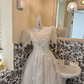 Ivory Square Neck Waist-Cinched A-Line Luxury Romantic Dress, Wedding Gown gh7696