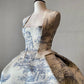 Girlhomeshops-Blue floral satin halter midi homecoming dress birthday party dress prom dress gh5395