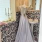 Dusty Lavender Halter Multi-Layer Beaded Chain Waist-Cinched Full Flared Long Romantic Dress, Wedding Gown gh7568