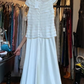 White Bateau Neck Satin Formal Gown Layered Pleats 3D Flower Sheath Long Evening Prom Dress gh9795