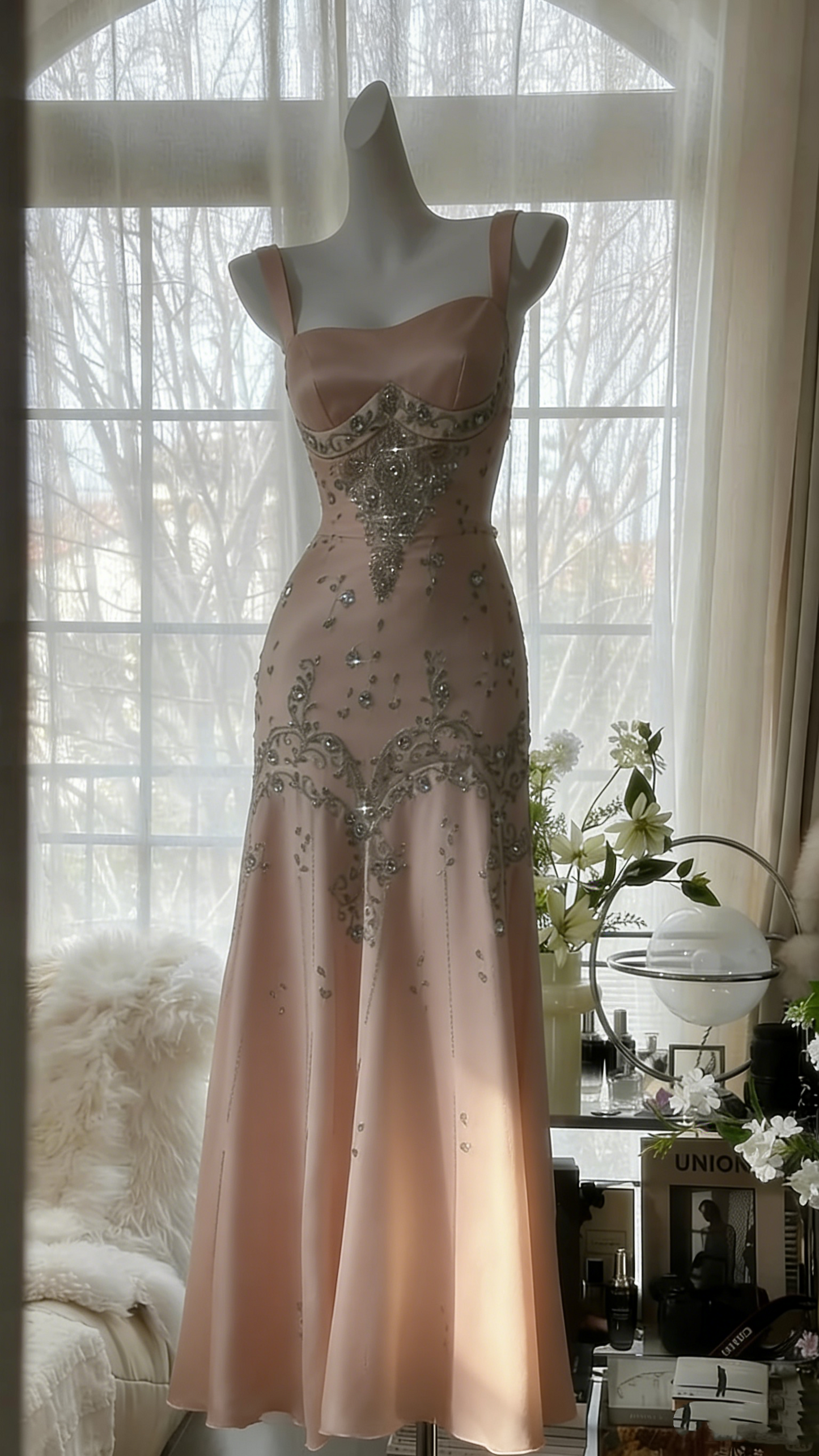 Elfenbeinfarbenes Vintage-Kleid, elegant, glänzend, exquisite Strass-Perlen, langes Chiffon-Ballkleid, Abendkleid, Geburtstagspartykleid, Abschlussballkleid, Abschlusskleid, gh3945