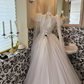White Waist-Cinched Fitted Tulle Elegant Princess Vintage Romantic Dress, Wedding Gown gh7549