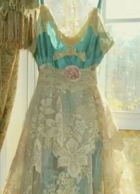 Robe de soirée longue en satin bleu vintage en dentelle gh4754
