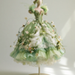 ✨Girlhomeshops-Sage Green Short Forest Fairy 3D Floral Puff Sleeve Tulle Ball Gown gh10498