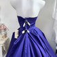 Royal Purple Satin Strapless Long Evening Gown, Beaded Rhinestone Sweetheart Neck Big Bow A-Line Princess Prom Dress gh9272