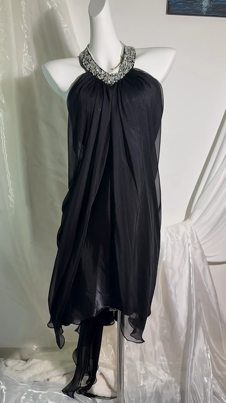Vintage Black Shiny Rhinestone Halter Straight Cut Prom Gown, Evening Party Dress gh8558