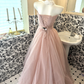 Blush Pink Strapless Cinched Waist Voluminous Skirt Long Romantic Dress, Wedding Gown gh7791