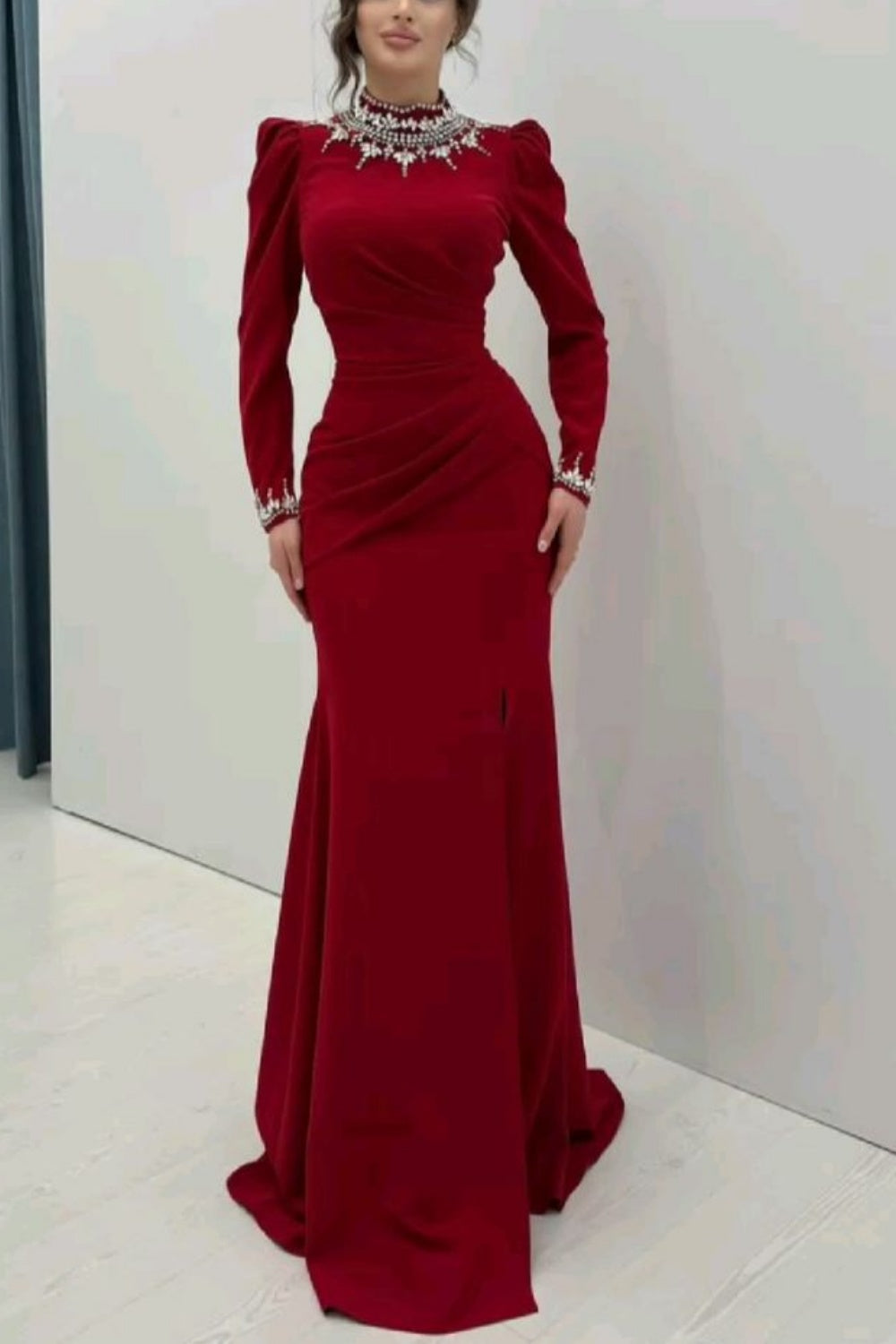 girlhomeshops-Rotes langärmeliges Kleid gh6261