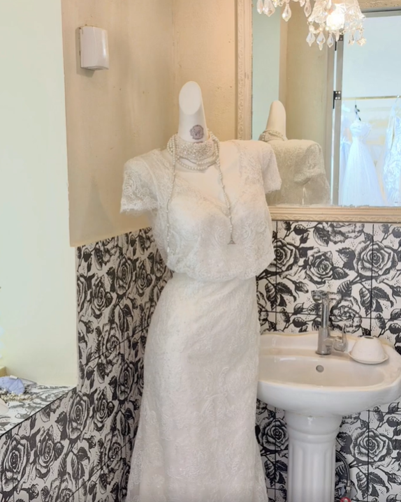 White Lace Overlay Satin Spaghetti Straps Cinched Waist Sexy Long Romantic Dress, Wedding Gown gh7827