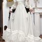 Ivory Vintage Tulle Wedding Gown, Ruffled High Neck, Lace‑Inset Sheer Lantern Long Sleeves, Lace Appliqués Empire Waist, Flowy Tulle Full‑Length Skirt, Double‑Layer Lace Ruffled Hem, Bridal Prom Dress gh8762