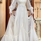 Ivory Vintage Empire Waist Wedding Prom Dress, Lace High Neck, Sheer Puff Long Sleeves, Pearl Lace Appliqués, A‑Line Long Train gh8695