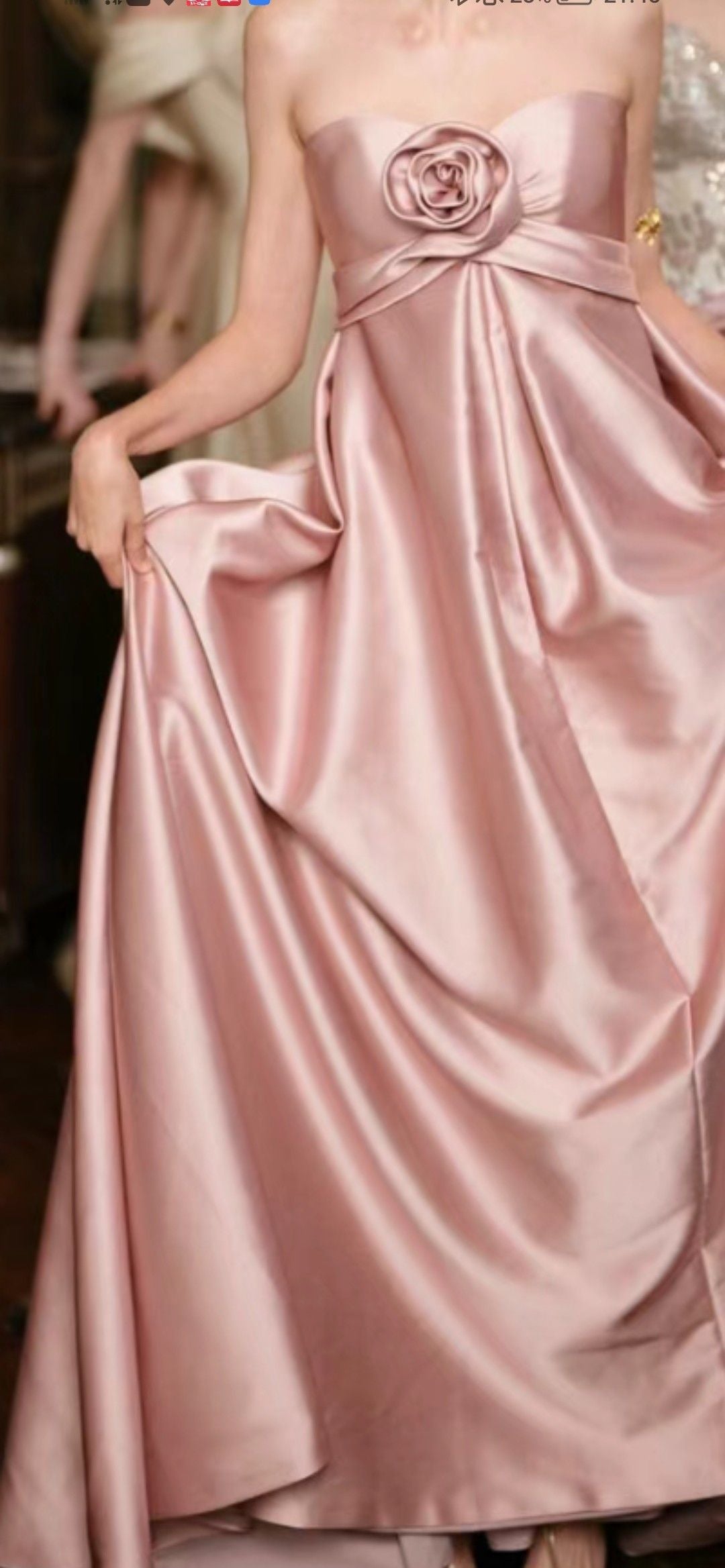 girlhomeshops-Pink Elegant Simple Floral Long Satin Prom Dress Bridesmaid Dress gh5951