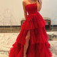 Robe de bal longue en tulle sans bretelles avec volants à plusieurs niveaux gh2676