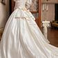 Ivory Vintage Wedding Ball Gown, Off‑the‑Shoulder Puff Short Sleeves With 3D Bows, Sweetheart Neck, Sheer Lace Long Sleeves, Beaded Lace Appliqués Fitted Bodice, Voluminous A‑Line Skirt With Scalloped Lace Hem, Prom Dress gh8659