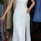 White Vintage Prom Dress Strapless Tube Top Hand Beaded Chiffon Front Slit Long Evening Gown gh9612