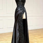 Black elegant sexy spaghetti straps applique side slits long lace evening gown ball gown gh2611