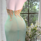 Mint Green Halter Neck Evening Dress, Gold Beaded Short Bodycon Cocktail Gown gh9501