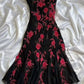 Black gorgeous delicate Beads floral applique spaghetti straps long elegant tulle ball gown evening dress gh3170