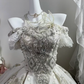 White Off Shoulder Midi Princess Gown, Lace Puff Sleeve Heavy Beaded Sequin A-Line Tulle Party Dress gh9284