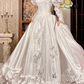 Off‑White Long Puff Sleeve Vintage Fitted Waist Palace‑Style Full Flared Skirt Prom Gown, Wedding Dress gh8594