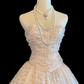 Vintage Blush White Lace Midi Ball Gown, Strapless Sweetheart Neck, Ruched Bodice, Full A‑Line Midi Skirt, Retro Short Bridal Prom Dress gh8902