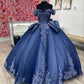Navy blue gorgeous exquisite lace applique long tulle ball gown evening dress adult ceremony dress gh3346