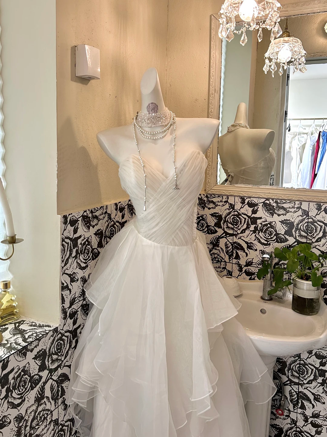 Ivory Strapless Waist-Cinched Multi-Layer Skirt Romantic Dress, Wedding Gown gh7625