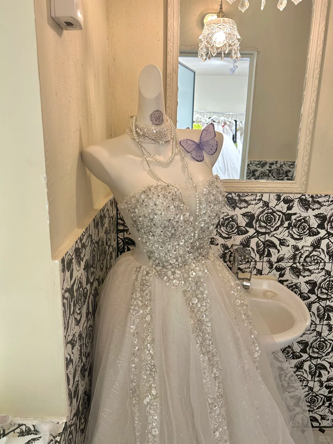 Ivory Strapless Rhinestone Waist-Cinched Full Flared Skirt Long Romantic Dress, Wedding Gown gh7765