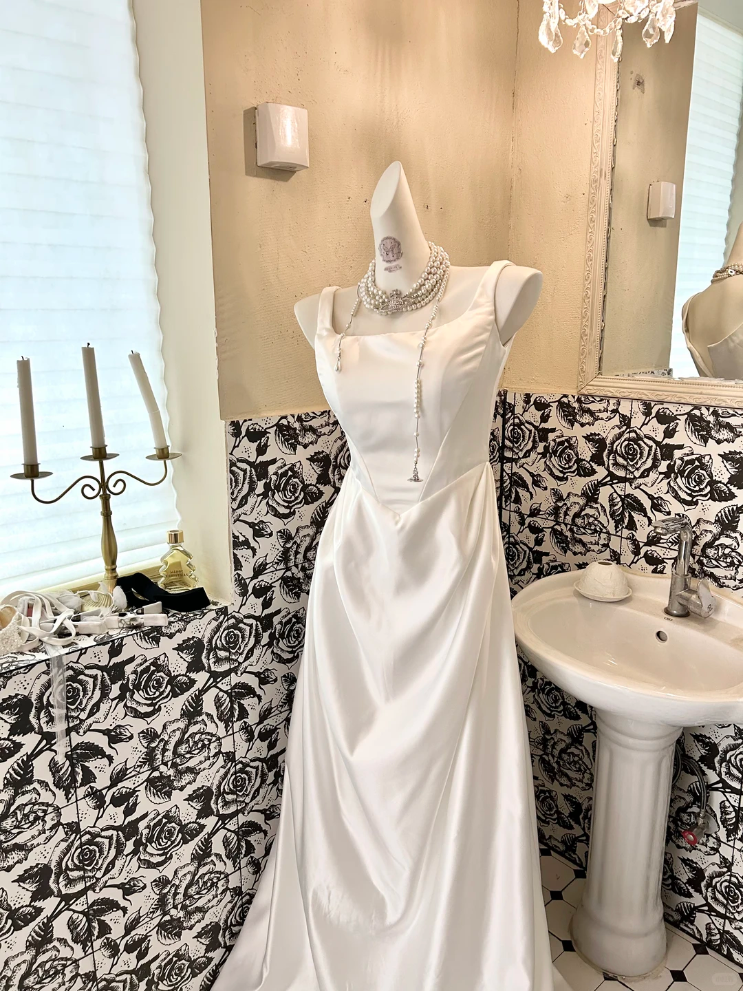 White Satin Spaghetti Strap Waist-Cinched Figure-Flattering Long Classic Elegant Romantic Dress, Wedding Gown gh7733