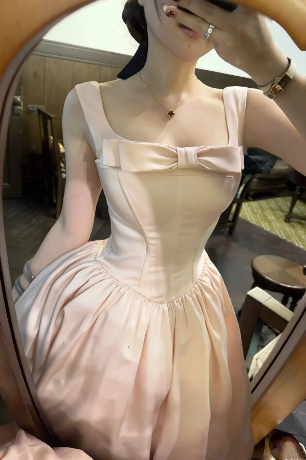 girlhomeshops-Brautjungfernkleid/Geburtstagskleid rosa/blaue Schleife, schlichtes und modisches Cinderella-Feenkleid gh5743