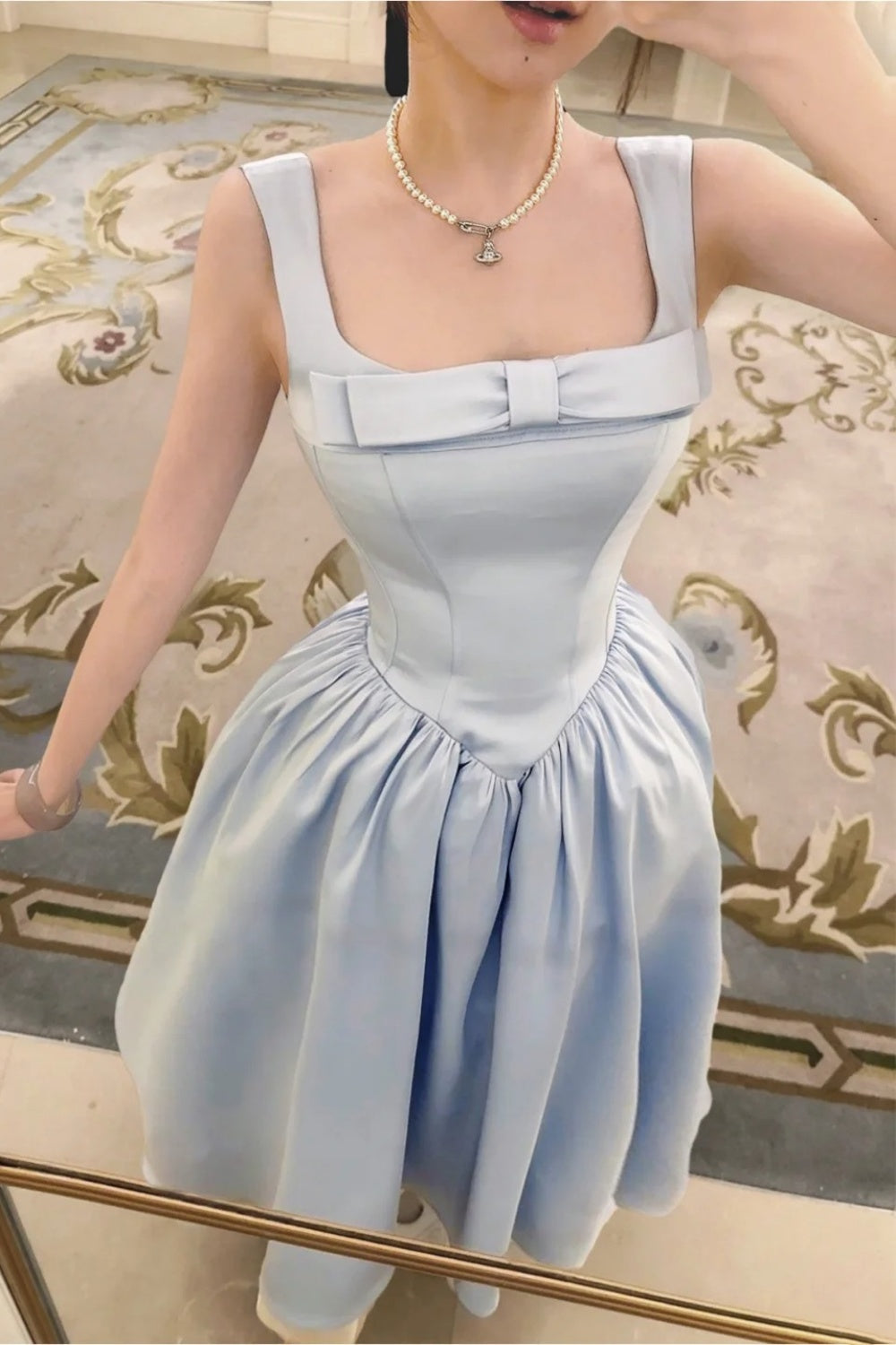 girlhomeshops-Brautjungfernkleid/Geburtstagskleid rosa/blaue Schleife, schlichtes und modisches Cinderella-Feenkleid gh5743