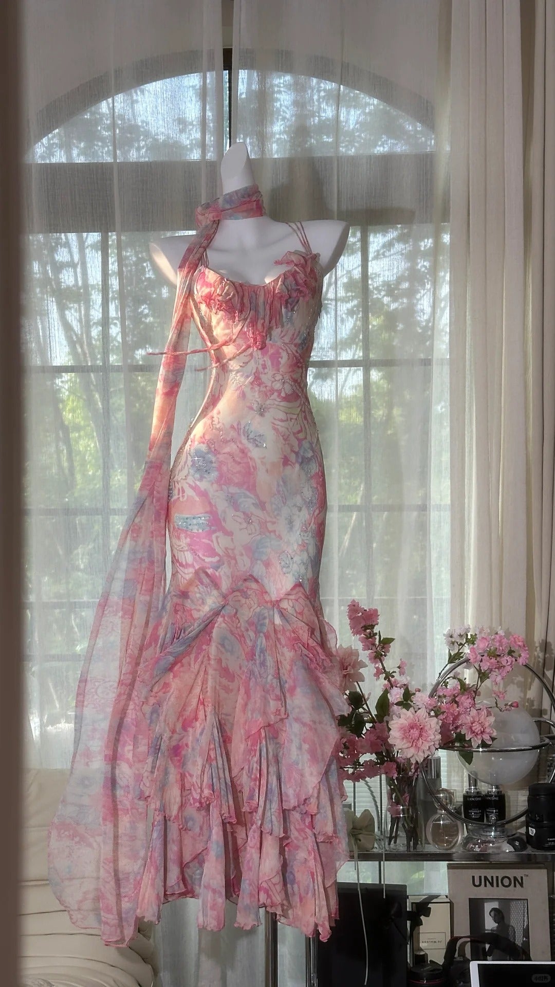 Rosa Elegante Fee Chiffon Ballkleid Abendkleid Partykleid gh4321