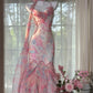 Rosa Blumen Elegante Romantische Lange Chiffon Ballkleid Abendkleid Partykleid gh4403