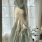 Weiß Mintgrün Romantische Mode Elegante Zarte Perlen Spitze Spaghetti-Trägern Lange Tüll Chiffon Rüschen Ballkleid Abendkleid Partykleid gh4056