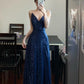Purple thin shoulder strap sequin long V-neck sexy mature elegant Prom formal graduation dress gh6627